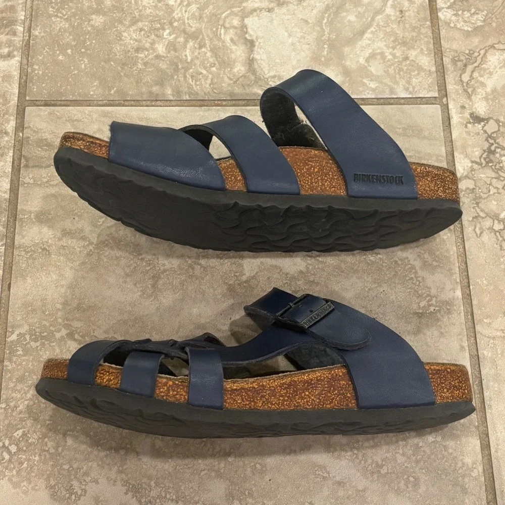 Birkenstock Salina Navy Blue Birko-Flor Strappy Sandals Womens 38 L7 M5